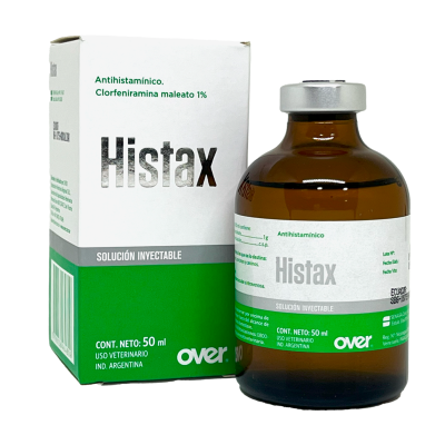 Clorfeniramina maleato para equinos, bovinos, porcinos y caninos. Antihistamínico veterinario eficaz contra alergias, prurito y enfermedades respiratorias. Disponible en Ecuador.